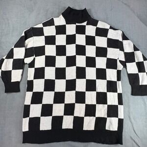 HM Divided Checkerboard Oversized Mock Neck Sweater Black White XXL